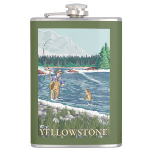 Fly Fisherman - West Yellowstone, Montana Hip Flask