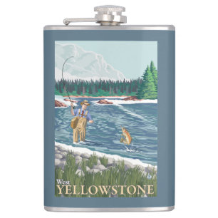Fly Fisherman - West Yellowstone, Montana Hip Flask