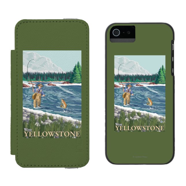 Fly Fisherman - West Yellowstone, Montana Incipio iPhone Wallet Case (Side by Side)