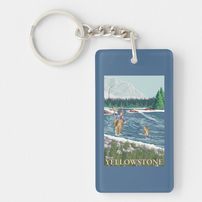 Fly Fisherman - West Yellowstone, Montana Key Ring (Front)