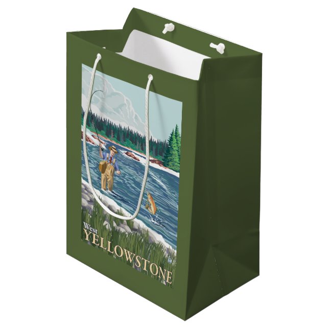 Fly Fisherman - West Yellowstone, Montana Medium Gift Bag (Front Angled)