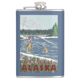 Fly Fisherman - Wrangell, Alaska Hip Flask
