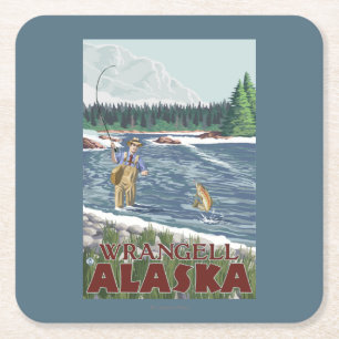 Fly Fisherman - Wrangell, Alaska Square Paper Coaster