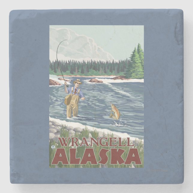 Fly Fisherman - Wrangell, Alaska Stone Coaster (Front)