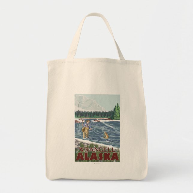 Fly Fisherman - Wrangell, Alaska Tote Bag (Front)