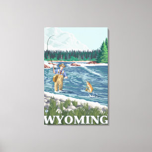 Fly FishermanWyomingVintage Travel Poster Canvas Print
