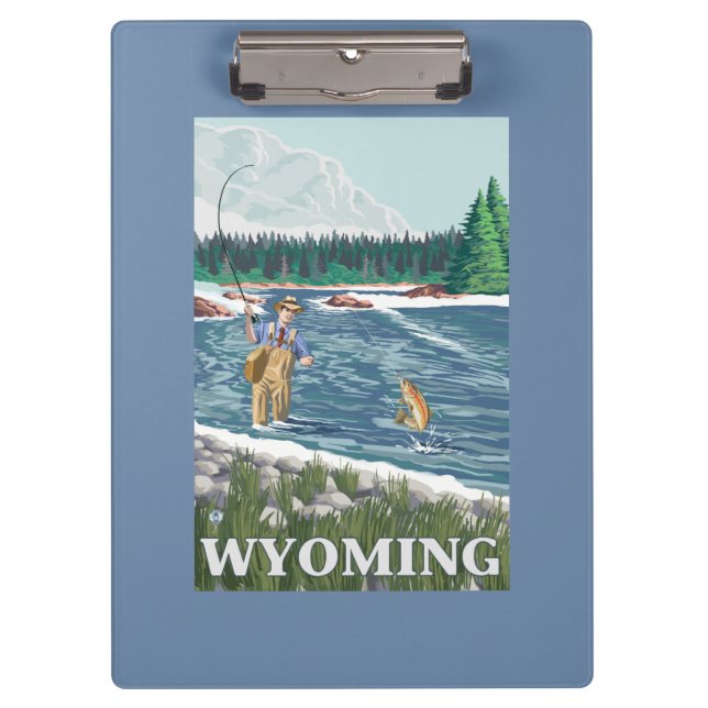 Fly FishermanWyomingVintage Travel Poster Clipboard (Front)