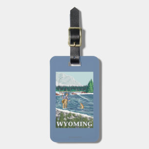 Fly FishermanWyomingVintage Travel Poster Luggage Tag