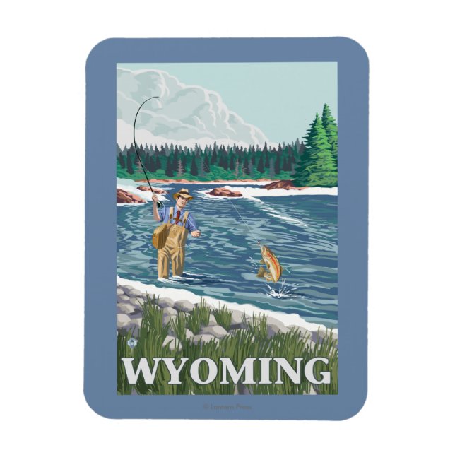 Fly FishermanWyomingVintage Travel Poster Magnet (Vertical)