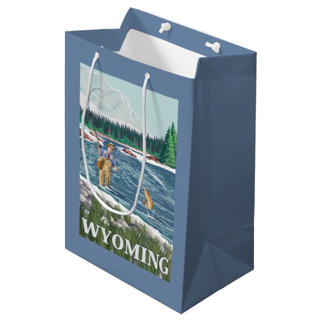 Fly FishermanWyomingVintage Travel Poster Medium Gift Bag (Front Angled)