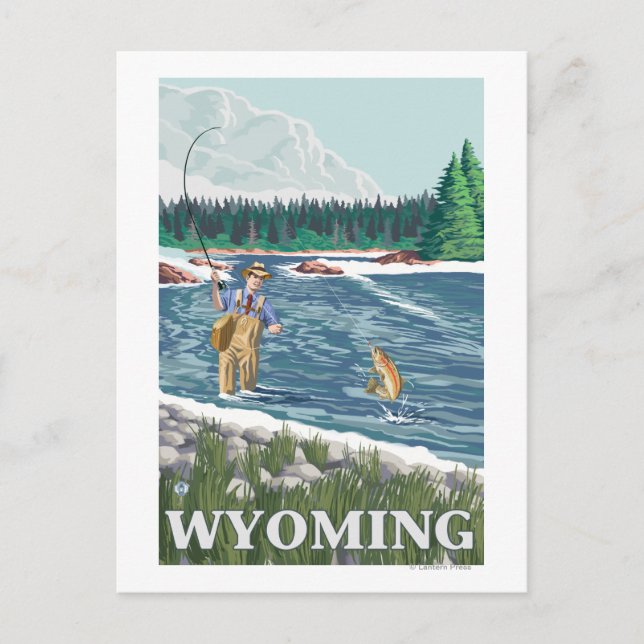 Fly FishermanWyomingVintage Travel Poster Postcard (Front)