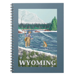 Fly FishermanWyomingVintage Travel Poster Spiral Notebook