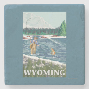 Fly FishermanWyomingVintage Travel Poster Stone Coaster