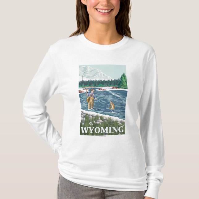 Fly FishermanWyomingVintage Travel Poster T-Shirt (Front)