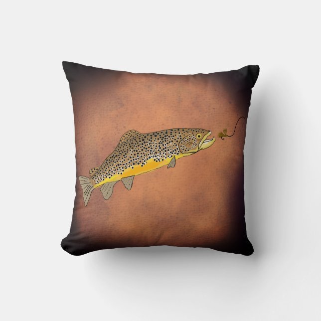 Fly Fishing Brook Brown Trout Cushion (Front)