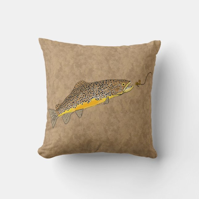 Fly Fishing Brown Trout Cushion (Front)