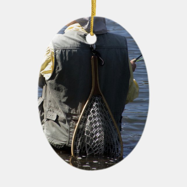 Fly Fishing Ceramic Tree Decoration (Front)