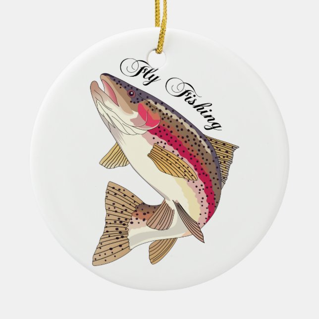 Fly Fishing Ceramic Tree Decoration (Front)