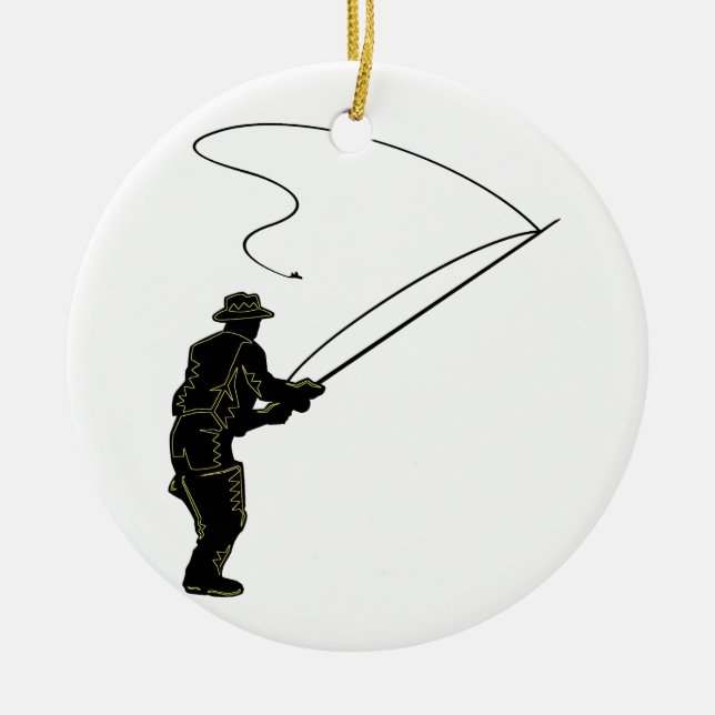 Fly Fishing Ceramic Tree Decoration (Front)