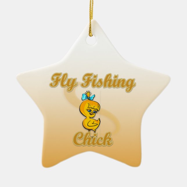 Fly Fishing Chick Ceramic Tree Decoration (Front)