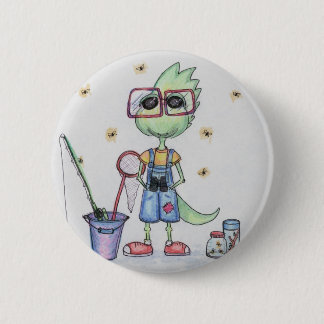 Fly Fishing Dinosaur Button