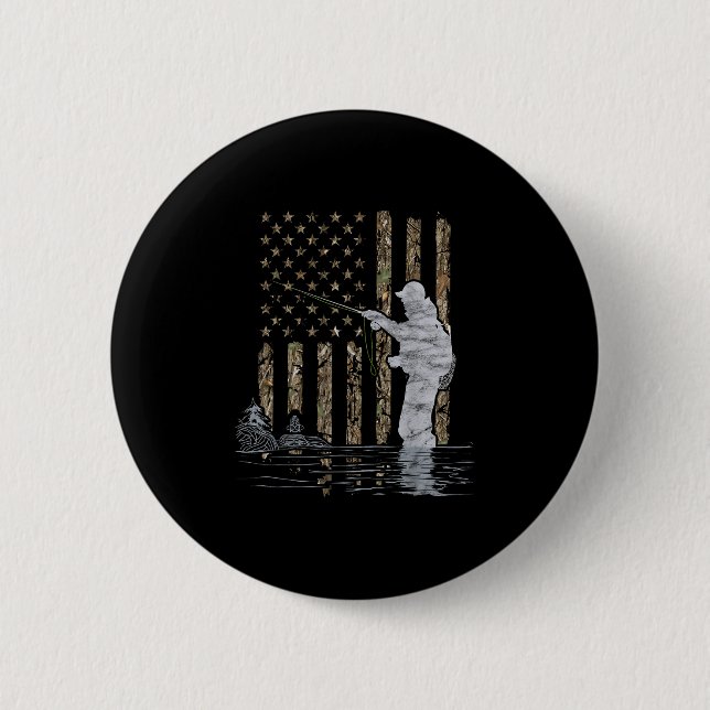 Fly Fishing Fisherman American Flag Camouflage Fly 6 Cm Round Badge (Front)
