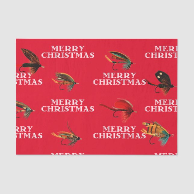 Fly Fishing Flies Merry Christmas Gift Tissue Paper (Front)