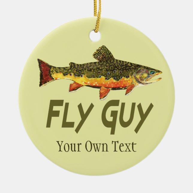 Fly Fishing Fly Guy Man's Ceramic Tree Decoration (Front)