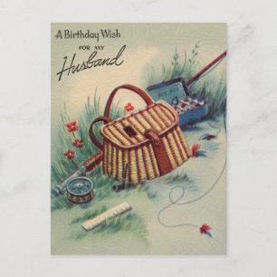 Fly Fishing   Husband Birthday Vintage Postcard