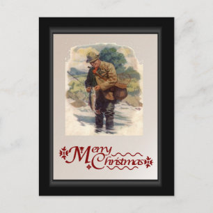 Fly fishing in the river holiday postcard