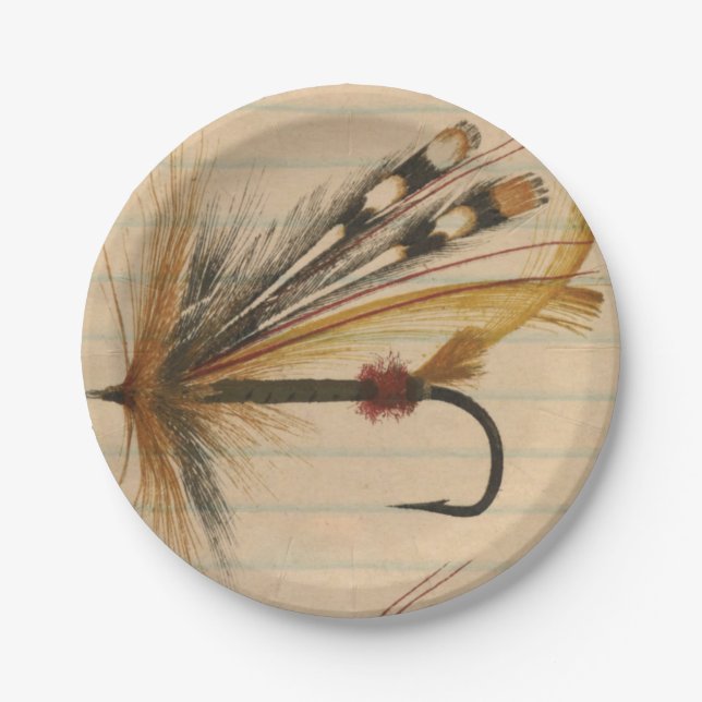 Fly Fishing Lure on Lined Paper Plate (Front)