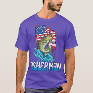 Fly Fishing Salmon Angler American Flag Trout Fish T-Shirt