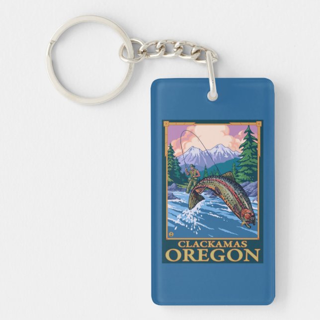 Fly Fishing Scene - Clackamas, Oregon Key Ring (Front)