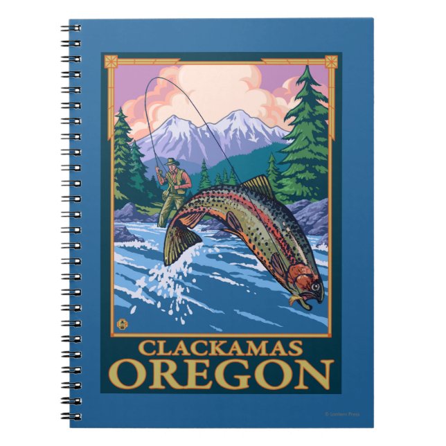 Fly Fishing Scene - Clackamas, Oregon Spiral Notebook (Front)