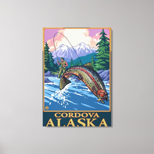 Fly Fishing Scene - Cordova, Alaska Canvas Print (Front)