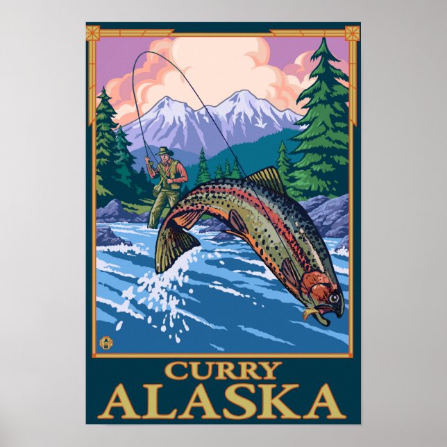 Fly Fishing Scene - Curry, Alaska Poster (Front)