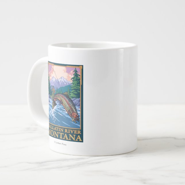 Fly Fishing Scene - Gallatin River, Montana Large Coffee Mug (Front Left)