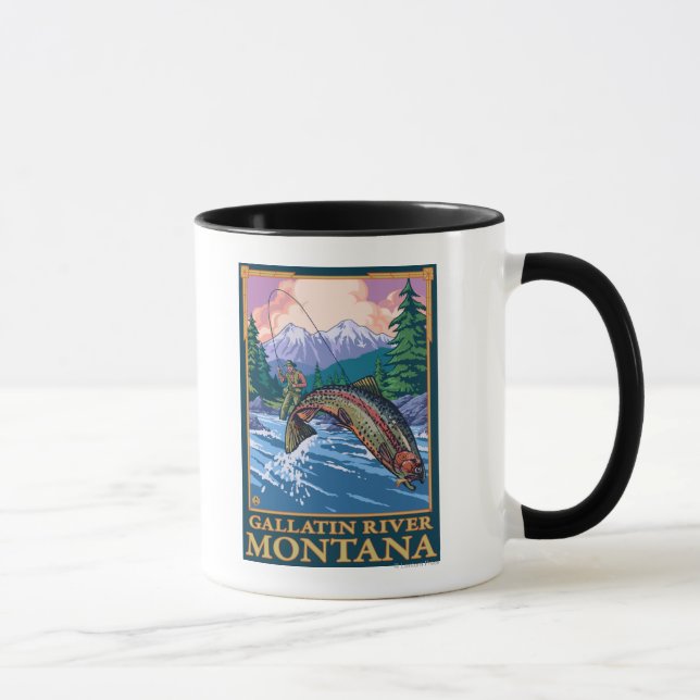 Fly Fishing Scene - Gallatin River, Montana Mug (Right)