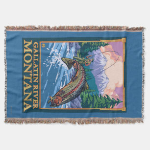 Fly Fishing Scene - Gallatin River, Montana Throw Blanket