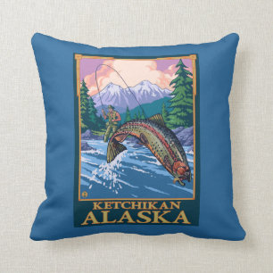 Fly Fishing Scene - Ketchikan, Alaska Cushion