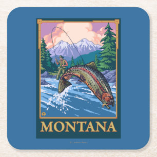 Fly Fishing Scene - Montana Square Paper Coaster