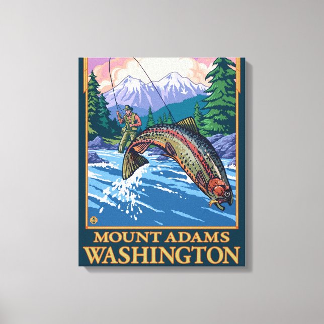 Fly Fishing Scene - Mount Adams, Washington Canvas Print (Front)
