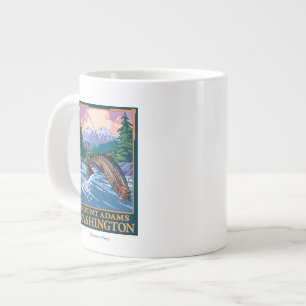 Fly Fishing Scene - Mount Adams, Washington Large Coffee Mug