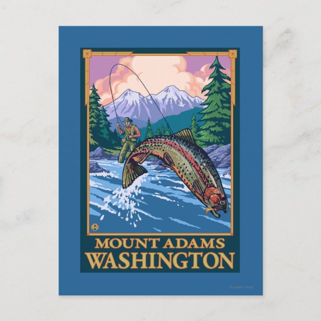 Fly Fishing Scene - Mount Adams, Washington Postcard (Front)