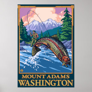 Fly Fishing Scene - Mount Adams, Washington Poster