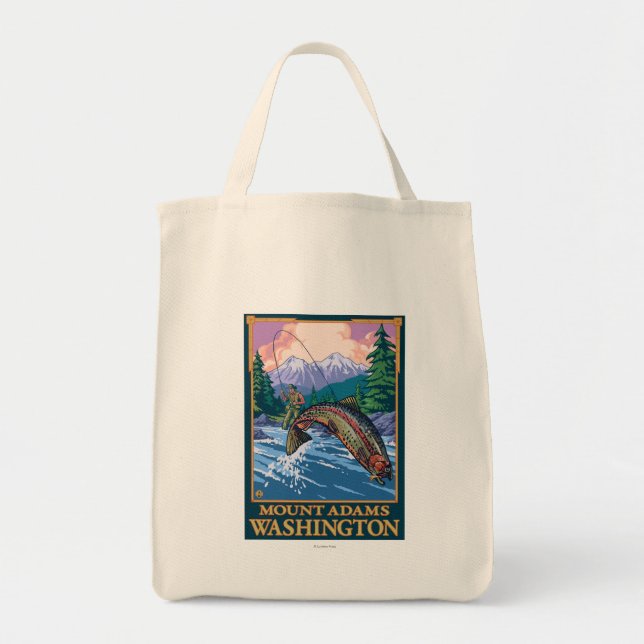 Fly Fishing Scene - Mount Adams, Washington Tote Bag (Front)