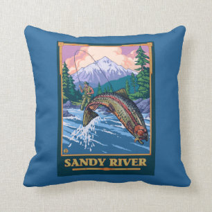 Fly Fishing Scene - Sandy River, Oregon Cushion