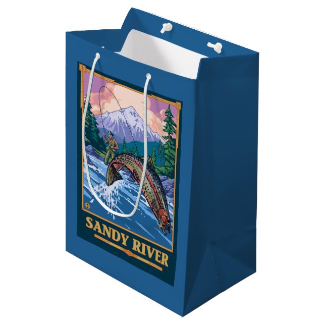 Fly Fishing Scene - Sandy River, Oregon Medium Gift Bag (Front Angled)