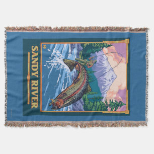 Fly Fishing Scene - Sandy River, Oregon Throw Blanket
