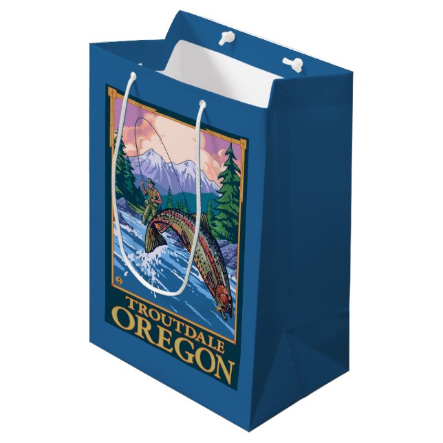 Fly Fishing Scene - Troutdale, Oregon Medium Gift Bag (Front Angled)
